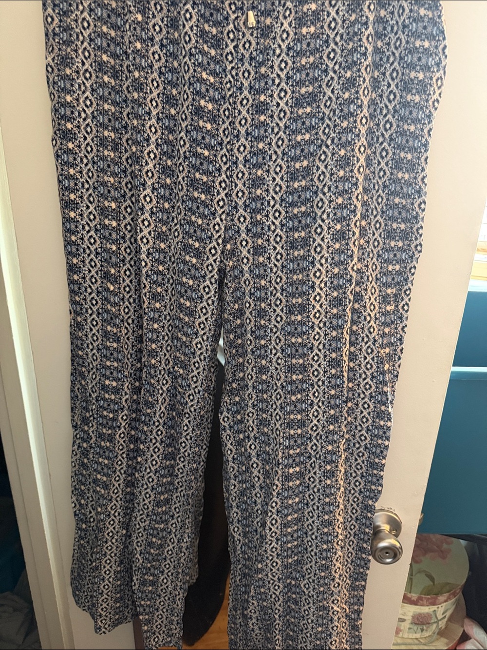 Blue Patterned Drawstring Pants - Picture 4 of 4